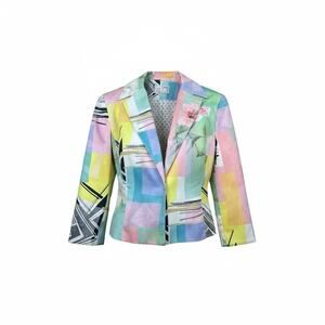 Alberto Makali Womens Blazer Medium Multicolor Abstract Floral Jacket M 3/4 Slev